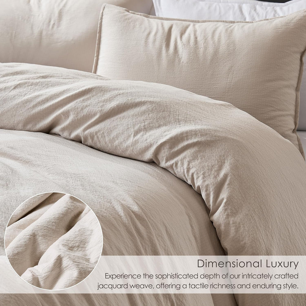 WDCOZY Beige Twin Size Jacquard Duvet Cover Set with Zipper Closure, Modern W...