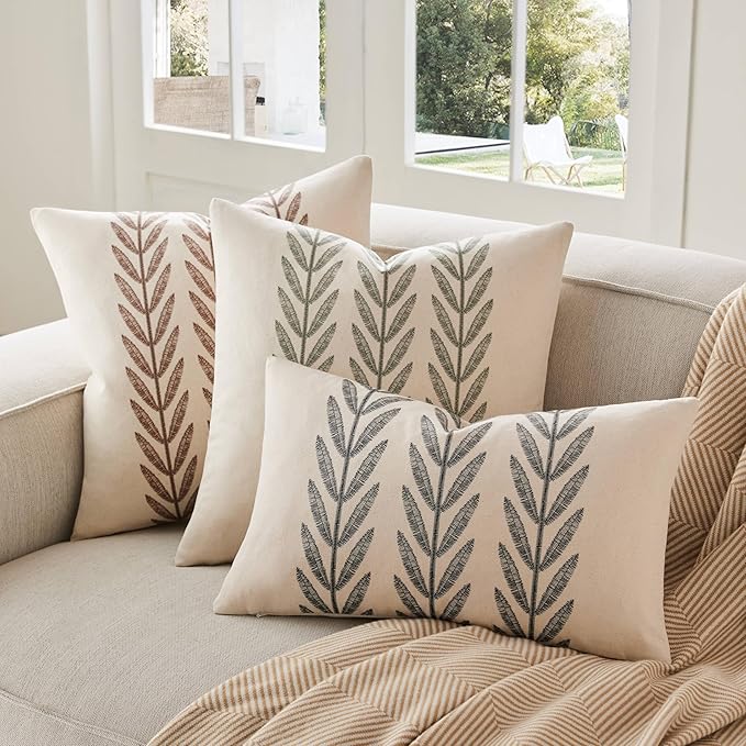 100% Cotton Farmhouse Leaves Throw Pillow Covers Set of 2, 18x18 Inch Chocolate - Image 6