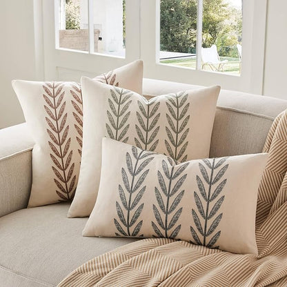 100% Cotton Farmhouse Leaves Throw Pillow Covers Set of 2, 18x18 Inch Chocolate - Image 6