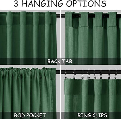 Green Semi Sheer Curtains 108 Inches Long 2 Panels Set Back Tab Loop Pocket - Image 3