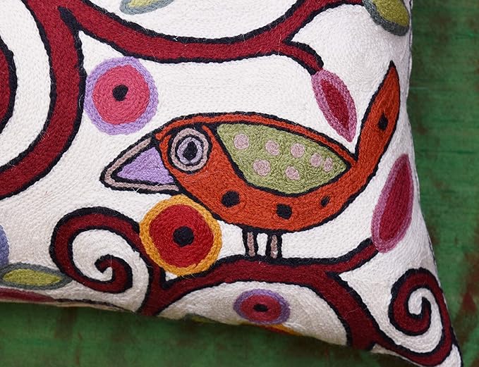 Cream Tree of Life Pillow Cover Birds White Floral Pillowcase Flower Accent - Image 6