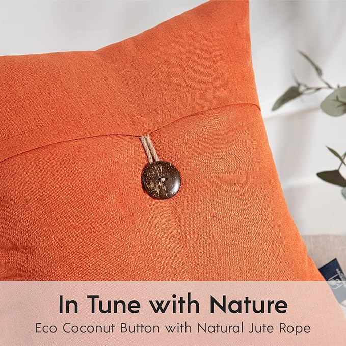 Phantoscope Pack of 2 Farmhouse Throw Pillow Covers Premium Coconut Button - Image 2