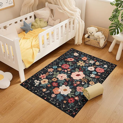 DUKINO 3x4 Area Rug, Lightweight Non Slip Washable Floral Rug, Indoor Low Pile - Image 4