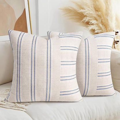 AELS 22x22 Decorative Farmhouse Linen Throw Pillow Covers, Boho Textured Pillow by AELS