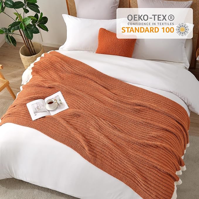 Snuggle Sac Fluffy Fall Bedding Blanket Twin Size, Soft Luxurious Knit Throws - Image 4