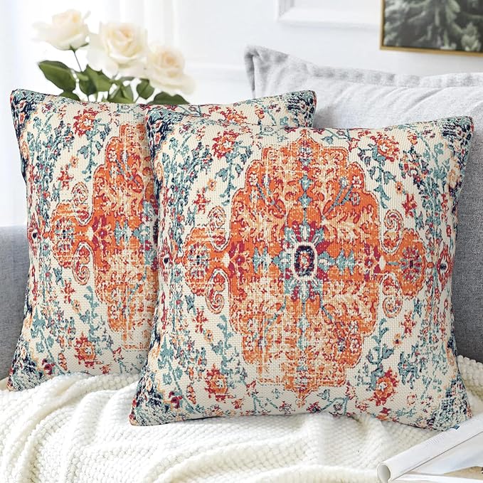 Throw Pillow Covers Boho Orange Pillow Covers 20x20 Inch Set of 2 Rug Boho - Image 4
