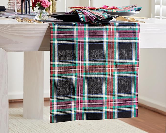 Solino Home Linen Christmas Plaid Table Runner 48 Inches - Image 2