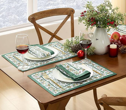Newbridge Christmas Holly Pinecone Border Set of 4 Fabric Placemats, Holiday by HomeBargainsPlus