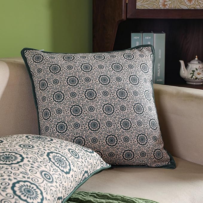 patdrea Designer Throw Pillow Covers, Square Green Vintage Rustic Linen - Image 5
