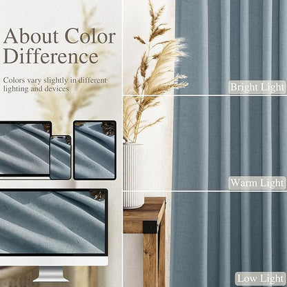 Nanspring Light Blue Linen Curtains 84 Inch Length 2 Panels Set - Image 3
