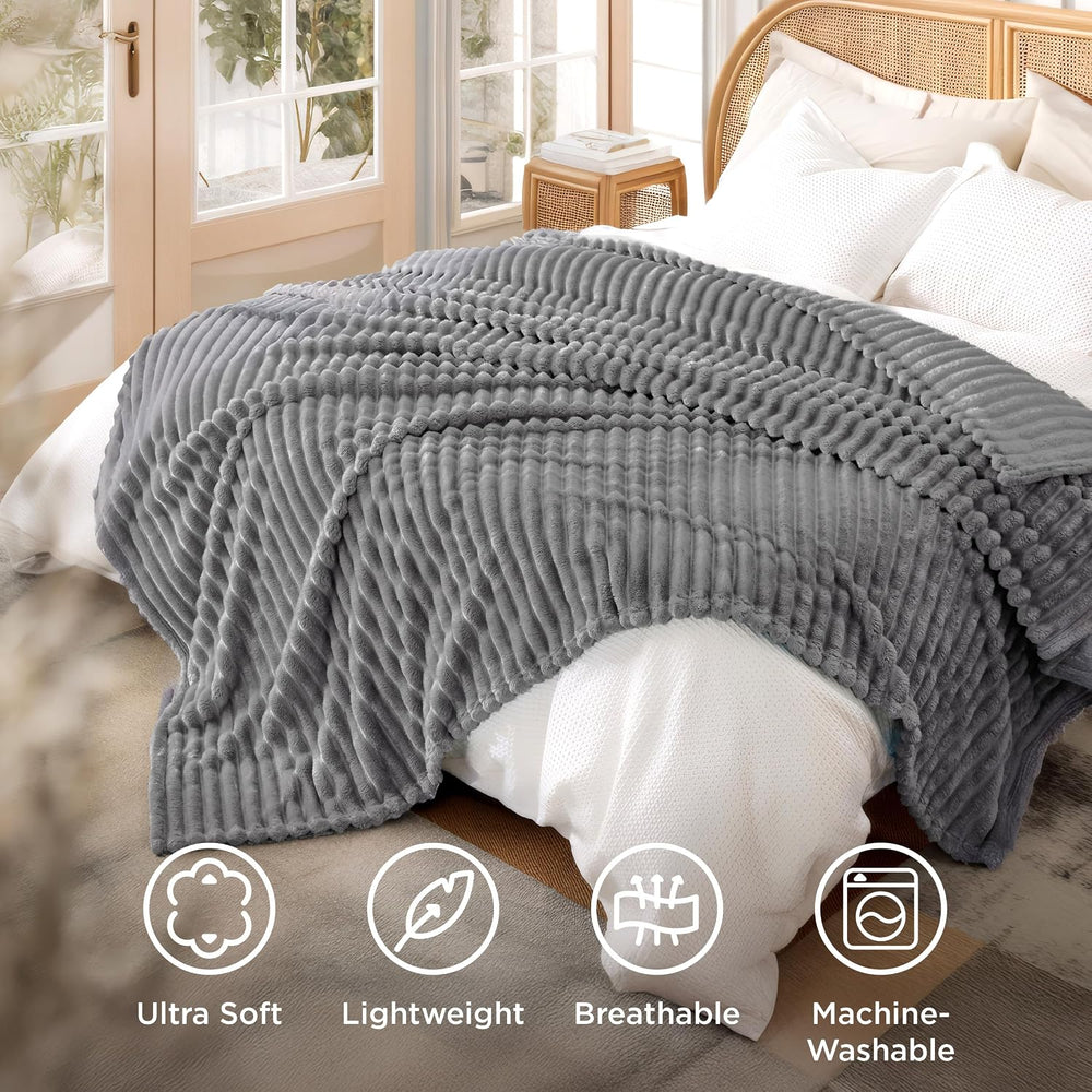 Bedsure Full Size Fleece Blankets for Bed Frost Gray 84"x90"