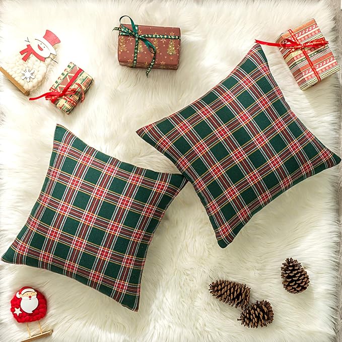 AQOTHES Pack of 2 Christmas Plaid Decorative Throw Pillow Covers Scottish - Image 3