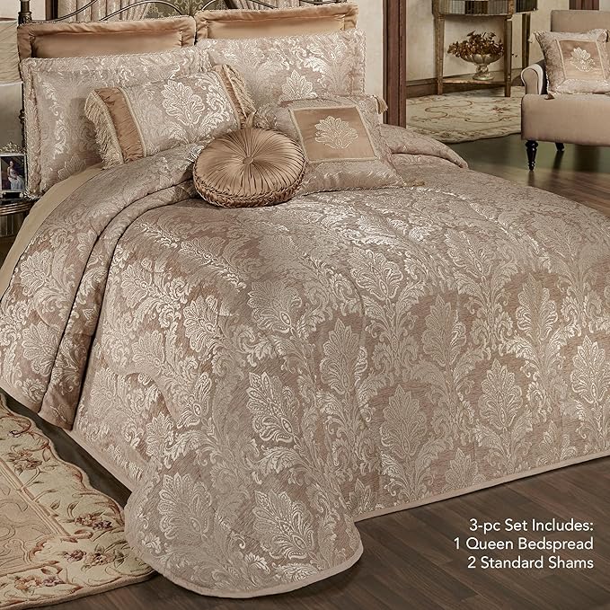 Touch of Class Camelot Luxury Bedding | Neutral Almond | Matte Satin Damask on - Image 2