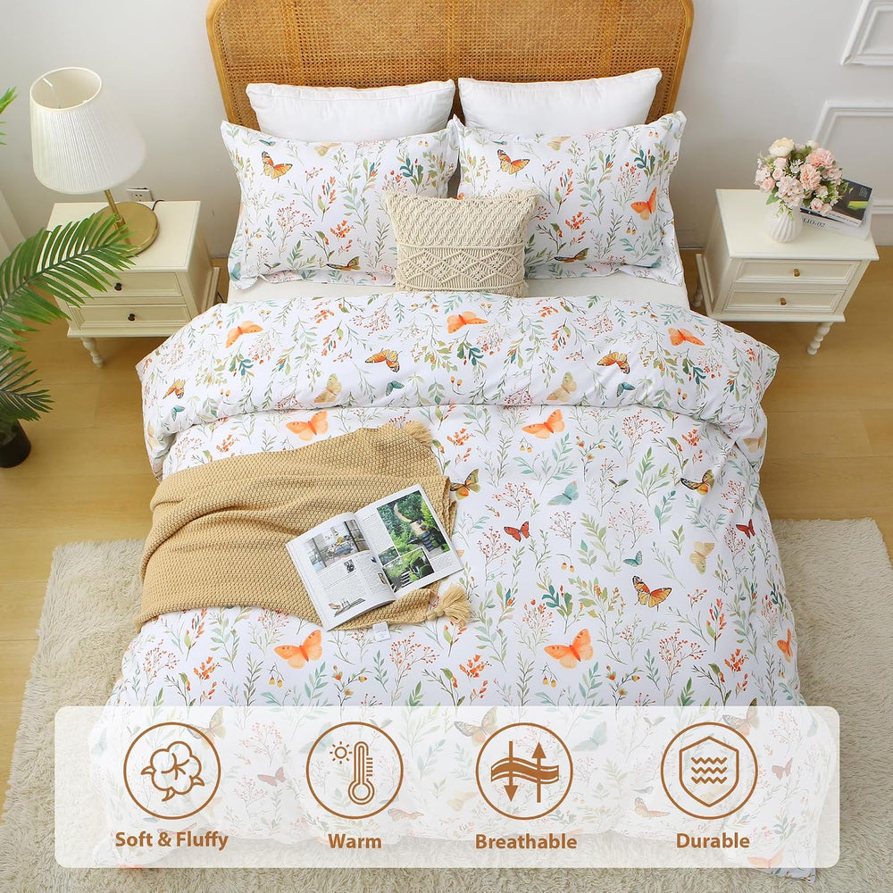Mooreeke Floral Queen Size Comforter Sets, Butterfly and Botanical Patterned ...