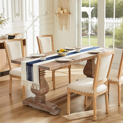 ZeeMart Macrame Style Bicolor Stitching Table Runner, 14 x 36 Inch Navy - Image 2