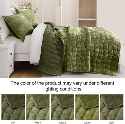 downcool 3 pieces velvet quilt set king size, side view