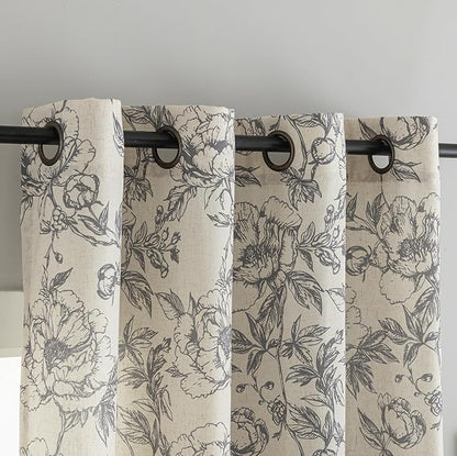 Taupe Floral Curtains for Living Room 72 Inches Long 2 Panels French Country - Image 2