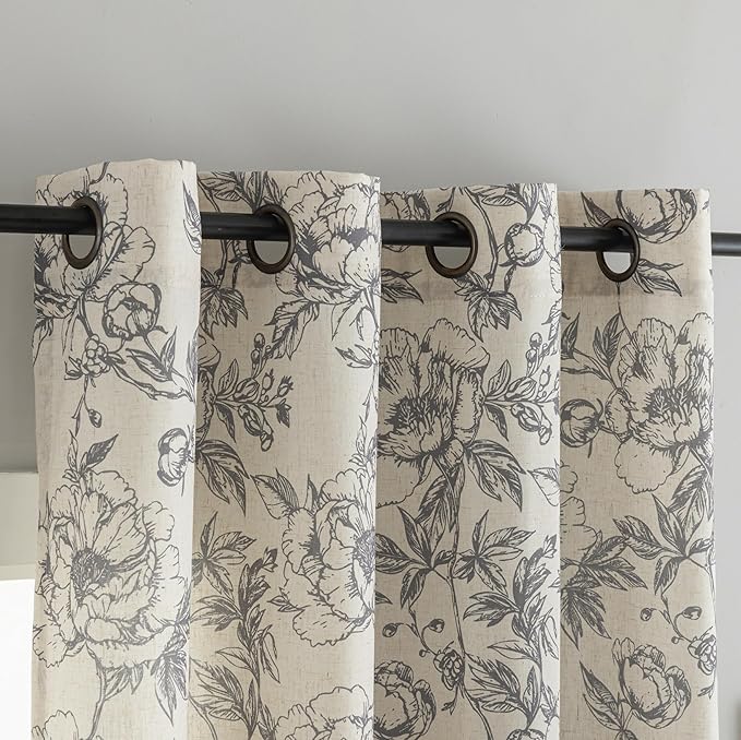 Taupe Floral Curtains for Living Room 108 Inches Long 2 Panels French Country - Image 2