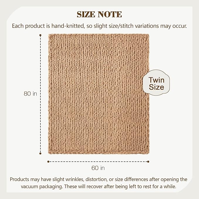 Carriediosa Chunky Knit Throw Blanket 60" X 80" Twin, 100% Hand Made Large - Image 3