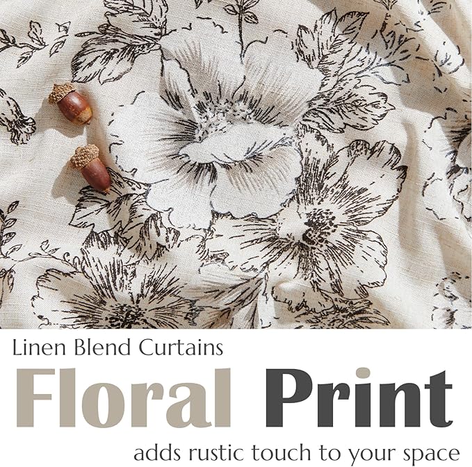 jinchan Linen Floral Tier Curtains 45 Inch Farmhouse Botanic Cafe Curtains - Image 2