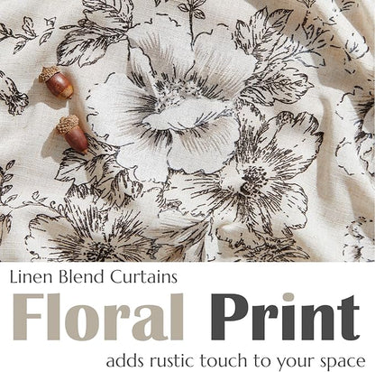 jinchan Linen Floral Tier Curtains 45 Inch Farmhouse Botanic Cafe Curtains - Image 2