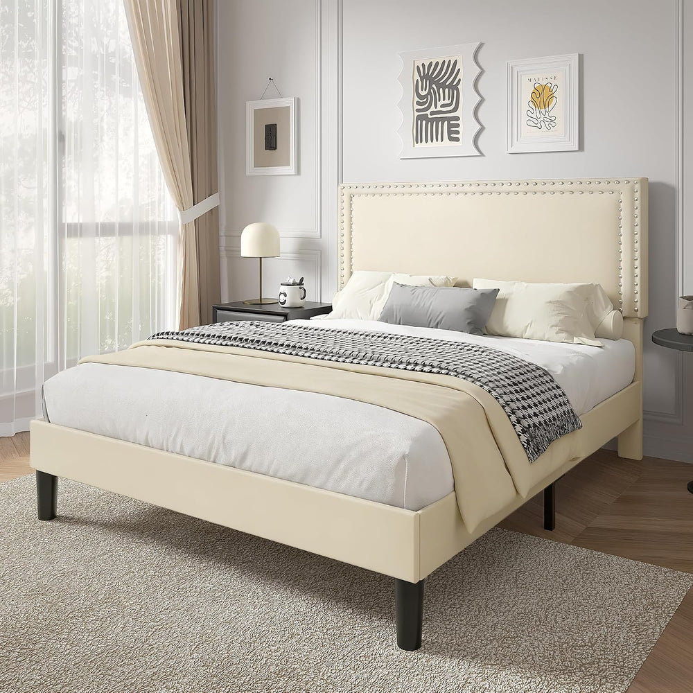 VECELO Queen Size Platform Bed Frame with Height Adjustable Upholstered Headb...