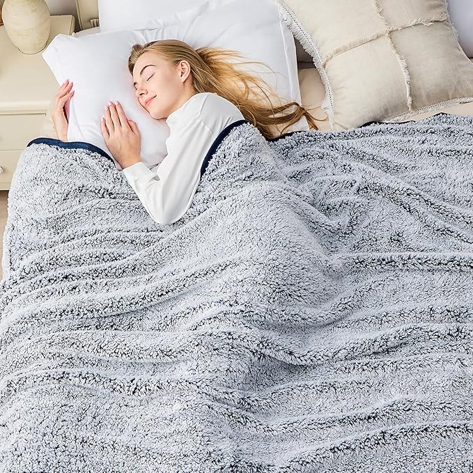 EMME Soft Sherpa Throw Blanket Fleece Reversible Plush Fluffy Blanket, Light - Image 6