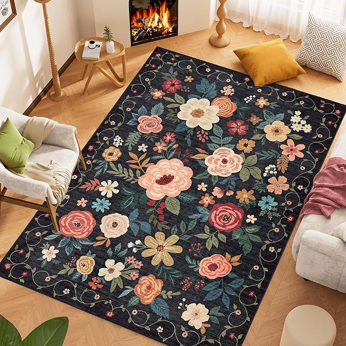 DUKINO 9x12 Area Rug, Floral Rugs - Image 4