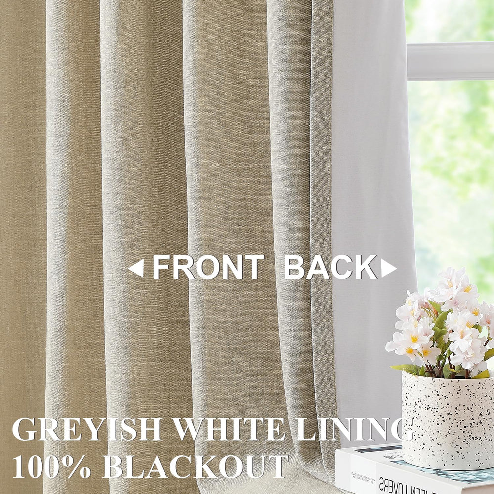 Vision Home Sand Full Blackout Window Curtains Grommet Linen Total Room Darke...