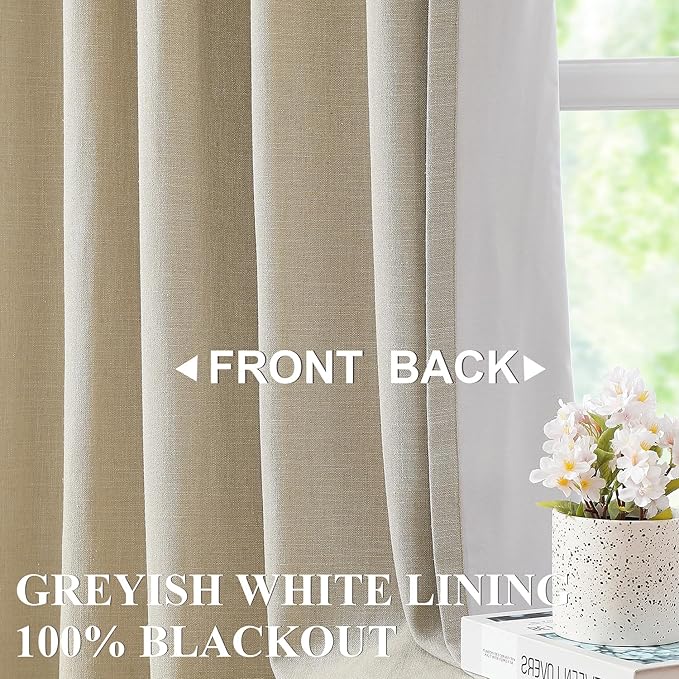 Vision Home Sand Pinch Pleated Full Blackout Curtains Linen Blended Room - Image 3