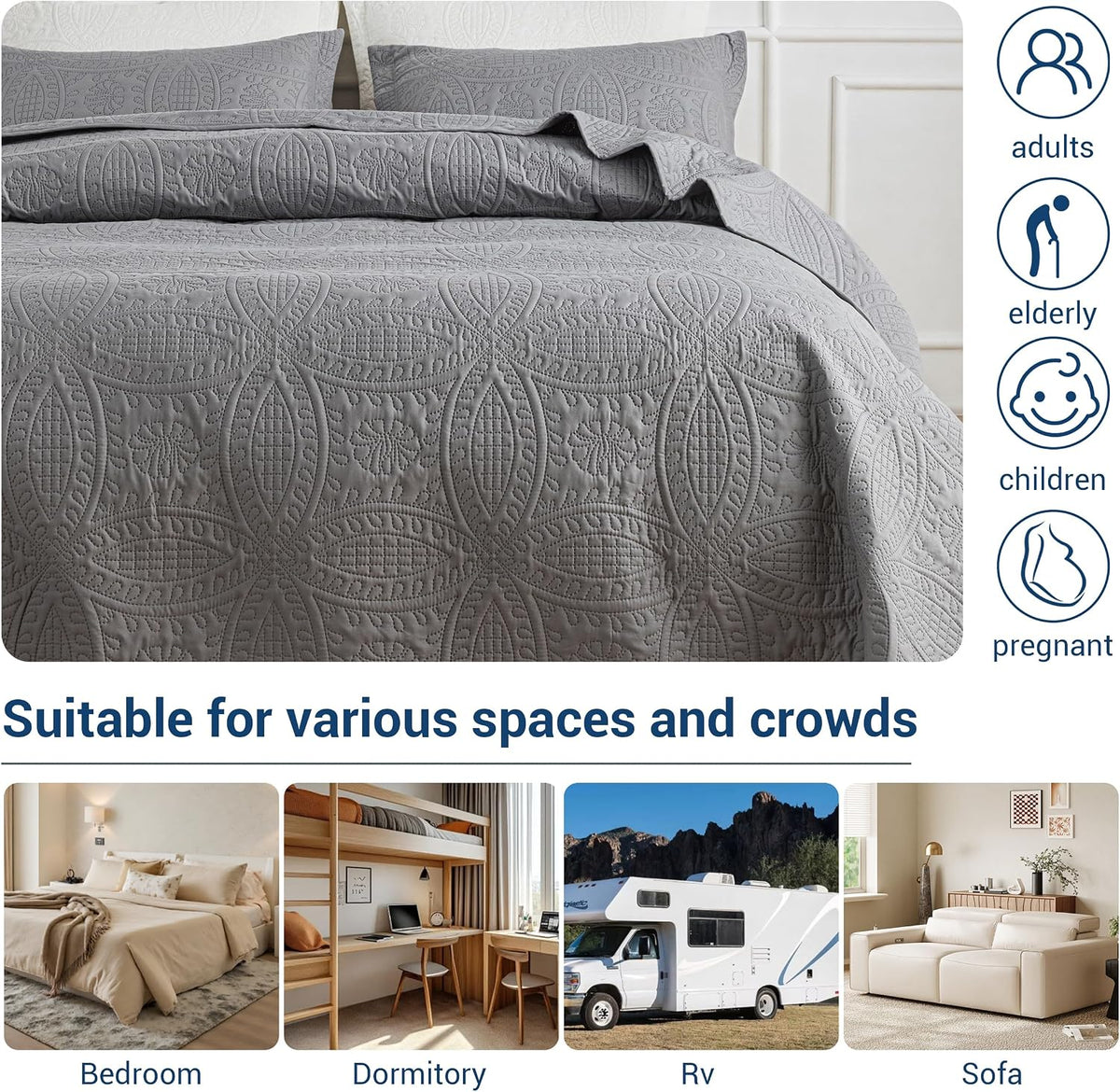 sherest queen quilt bedding set - gray soft, package contents