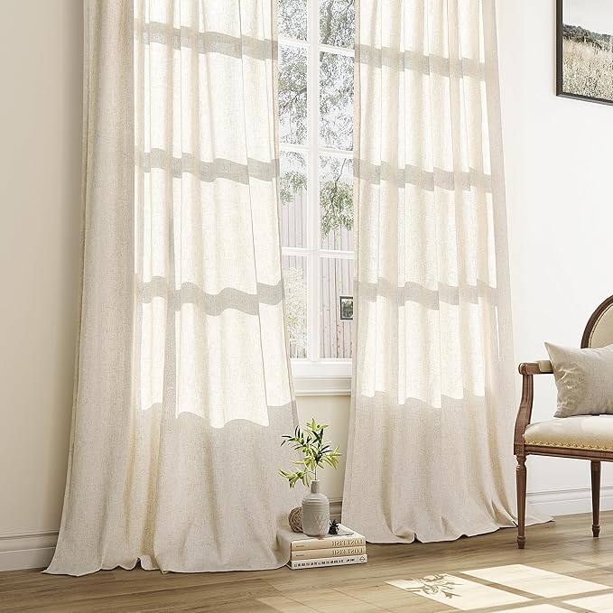 Beige Pinch Pleated Linen Curtains 84 Inch Length 2 Panels - Image 9