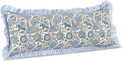 Ridhi Asparagus Green 100% Cotton Block Print Ruffle Lumbar Sham Cover Handmade - Image 7