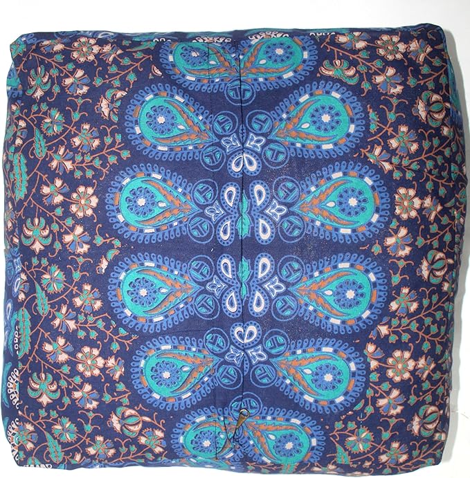 CRAFT KALA Blue Peacock Large Hippie Mandala Meditation Floor Ottoman Pillow - Image 9
