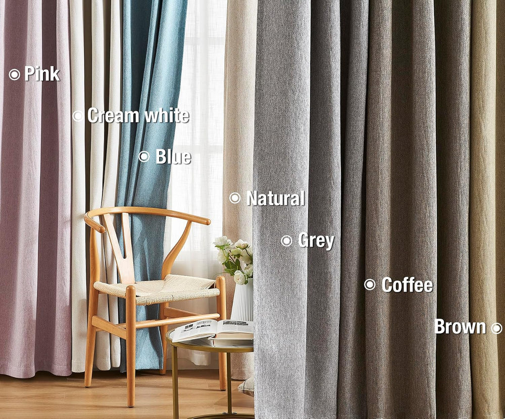 True Blackout Natural Linen Curtains for Bedroom Living Room 40x95" 2 Beige