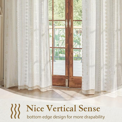 Gold Foil Linen Curtains for Bedroom, 96 Inches Long Moroccan Curtains for - Image 5