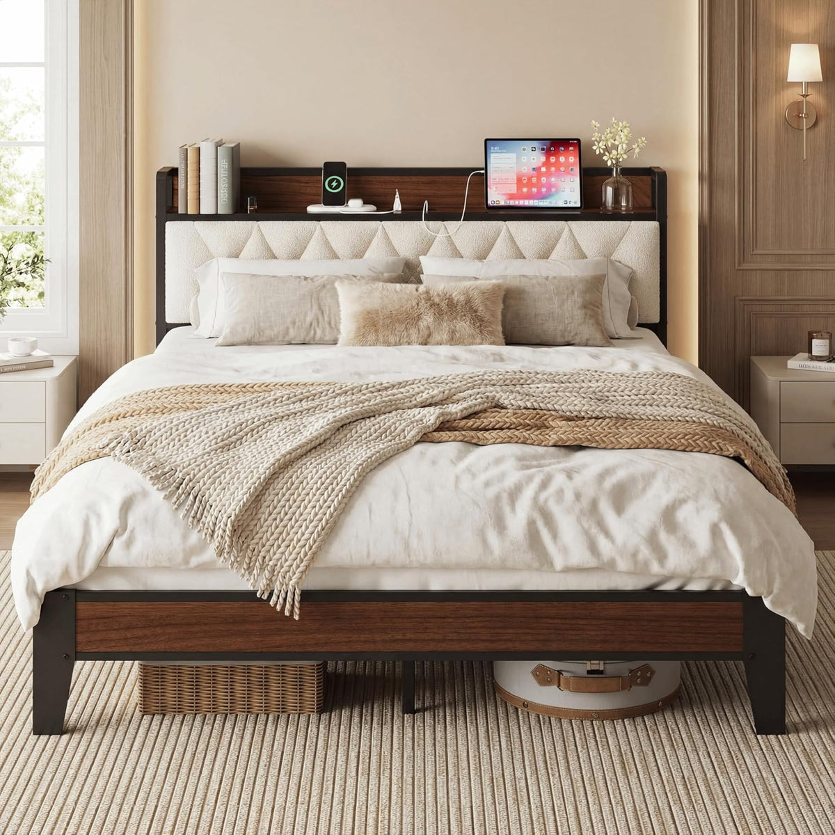 anctor queen bed frame with headboard & charging, main product view