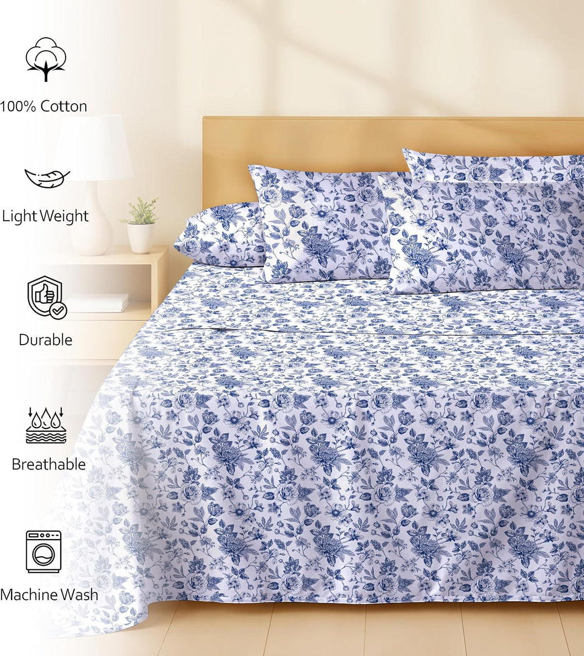 ruvanti 100% cotton twin sheets, percale weave twin shown in use