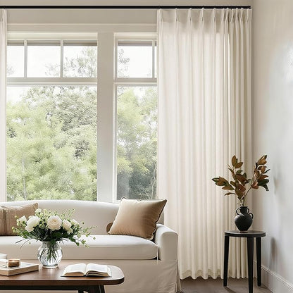Sand Beige Linen 102 Inch Curtains 72 Inch Wide by DUKIYO