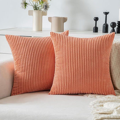 MIULEE Coral Red Corduroy Pillow Covers 16x16 Inch Set of 2 Super Soft Boho by MIULEE