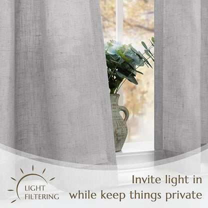 Light Grey Farmhouse Cafe Curtains 30 Inch Length 2 Panel Pinch Pleated Back - Image 2