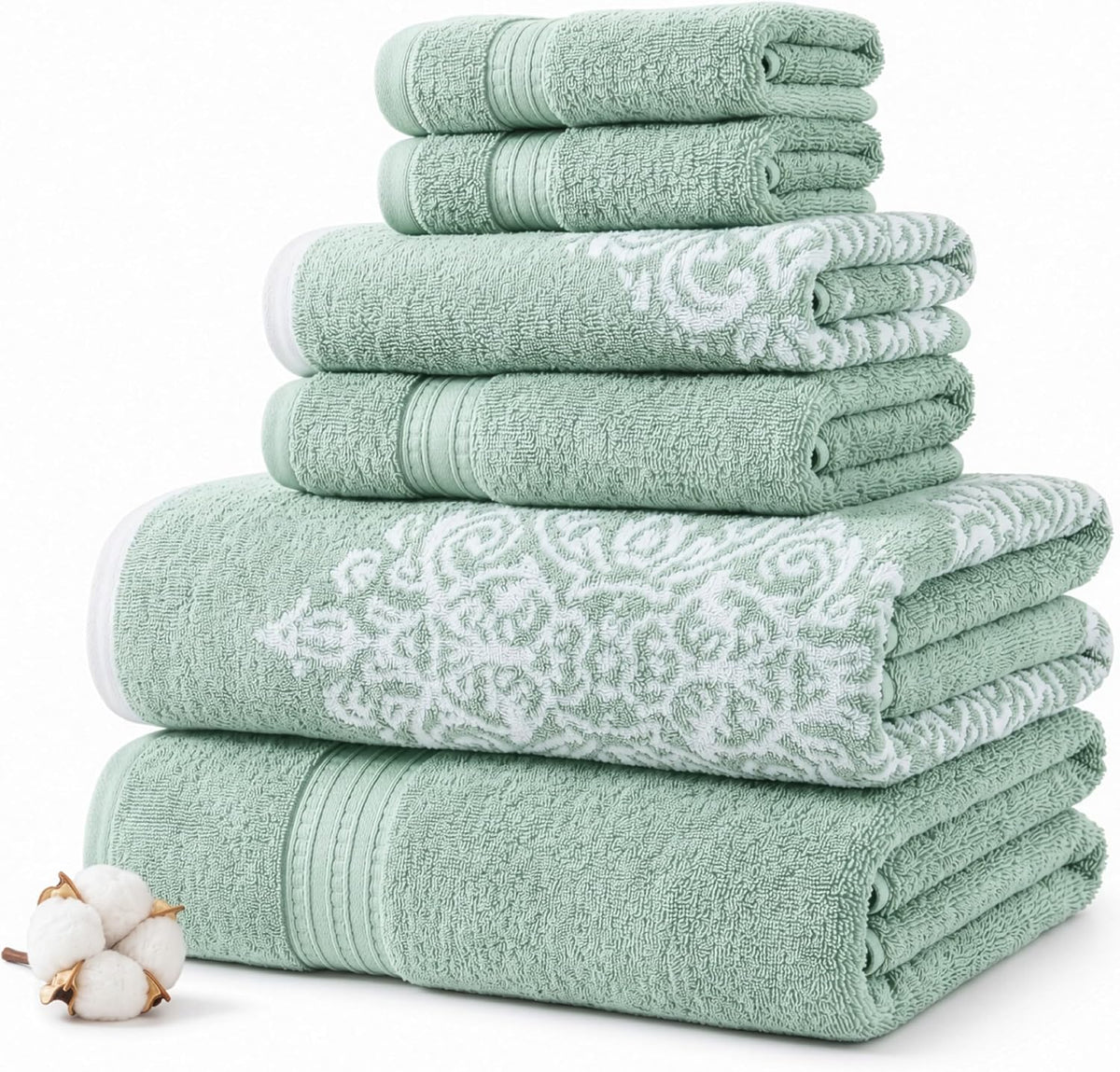 modern threads 6-piece 100% cotton damask medallion towel, main product view