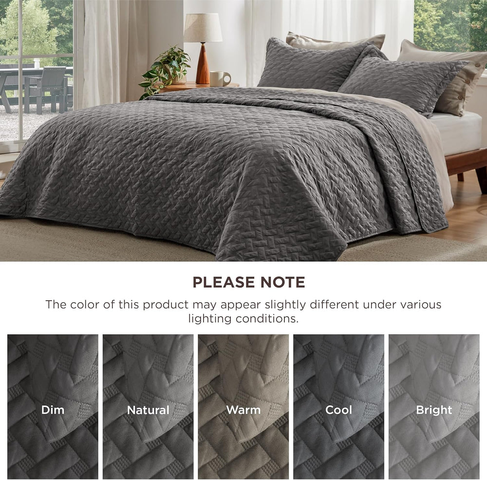 Bedsure Quilts King Size - Grey Bedspreads King Size with Basket Weave Patter...