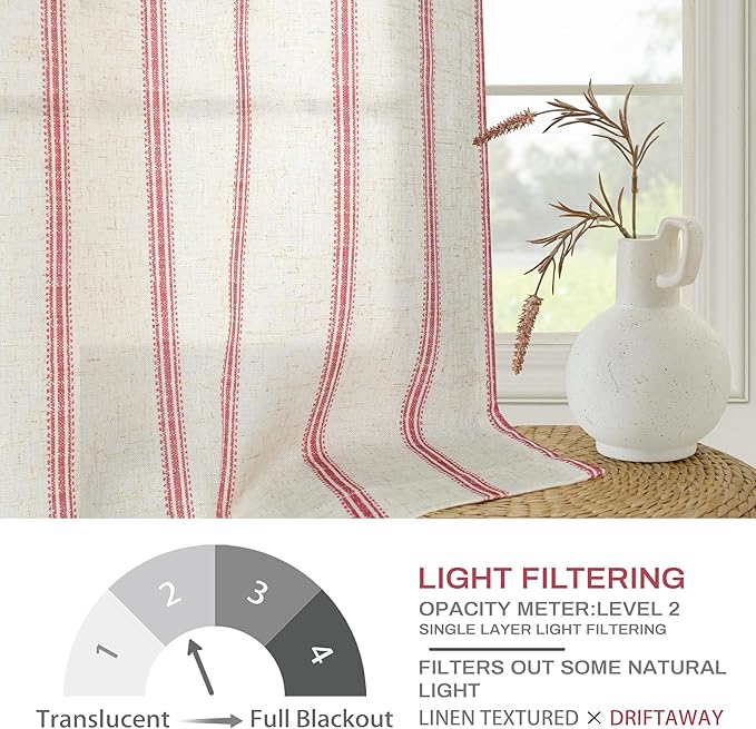 DriftAway Farmhouse Vertical Striped Linen Blend Textured Light Filtering Semi - Image 4