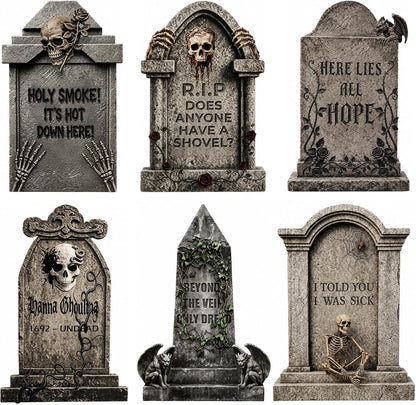 17" Halloween Tombstones Outdoor Decorations, 6 Pack Graveyard Yard Signs