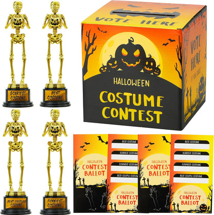 JOYIN Halloween Costume Contest Ballot Card Box, 4 PCS Trophy Awards Best Costume Skeleton, 50 PCS Voting Cards, Halloween Party Favor Supplies for Trick or Treating, Students Classroom Prize