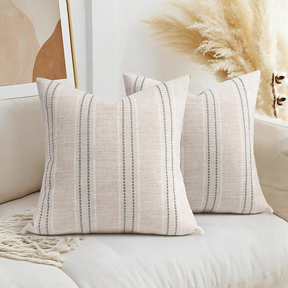 AELS 18x18 Decorative Farmhouse Linen Throw Pillow Covers, Boho Textured Pillow by AELS