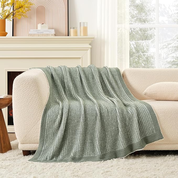 Snuggle Sac Warm Throw Blanket for Couch, Fuzzy Microfiber Knit Stripe Blankets by SnuggleSac