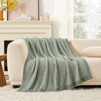 Snuggle Sac Warm Throw Blanket for Couch, Fuzzy Microfiber Knit Stripe Blankets by SnuggleSac