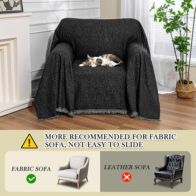 MEETSKY Black Oversized Chair Cover, Chenille Armchair Couch Cover - Image 4